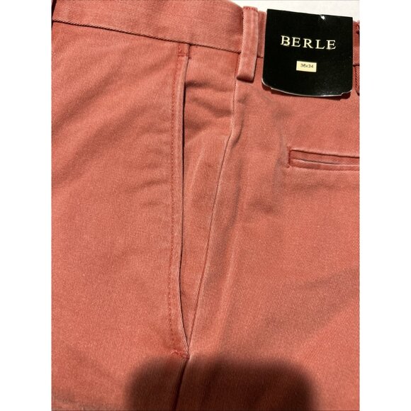 Berle 24357 Flag Red Brick 36 34 Flat Front Chino Preppy Pants Washed Cotton New - Picture 3 of 11